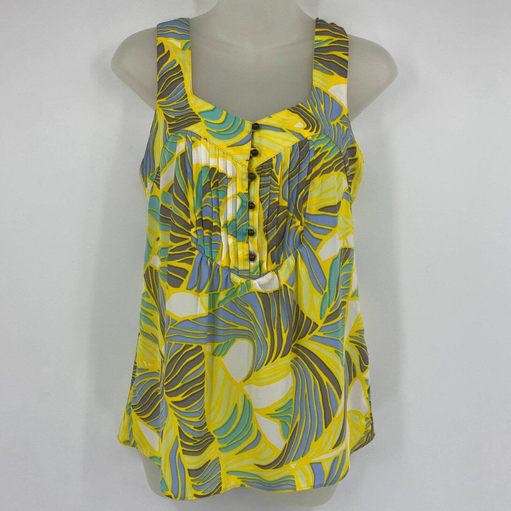 Banana Republic Pintuck Pleated Tank Top Yellow Tropical Floral Sz 0